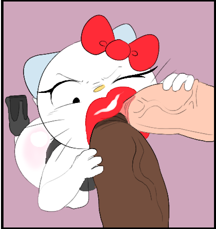 choking eyes_rolling_back furry_female hello_kitty hello_kitty_(character) hello_kitty_(series) kitty_white multiple_penises sanrio savagensfw sucking_penis