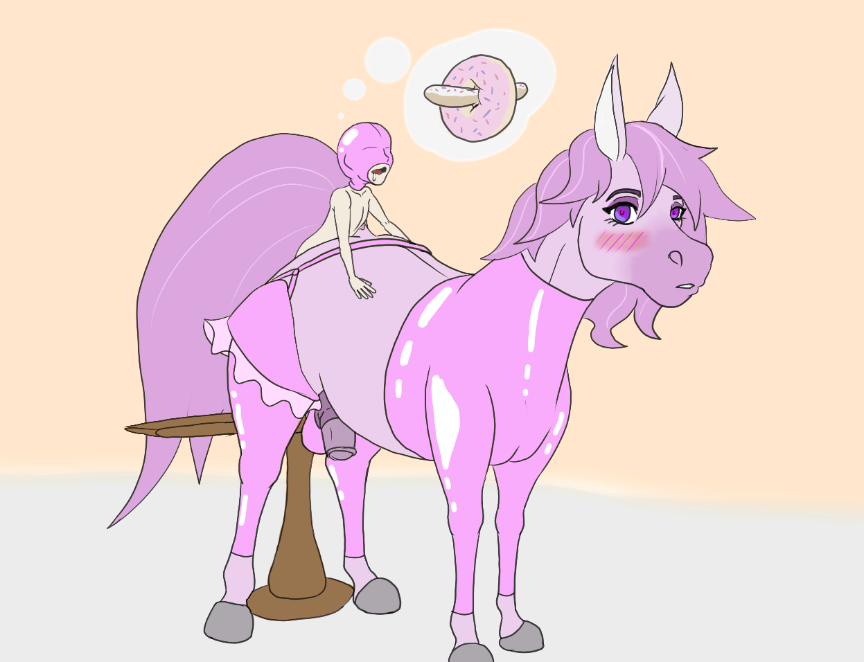 anal, bookman v, clothed, clothed feral, clothing, crossdressing, dessert, doughnut, duo, equid, equine, feral, feral penetrated, food, horse, human, human on feral, human penetrating, human penetrating feral, interspecies, larger feral, larger male, male, male penetrated, male penetrating, male penetrating male, male/male, mammal, mask, penetration, rubber, rubber suit, size difference, smaller human, smaller male, zoophilia