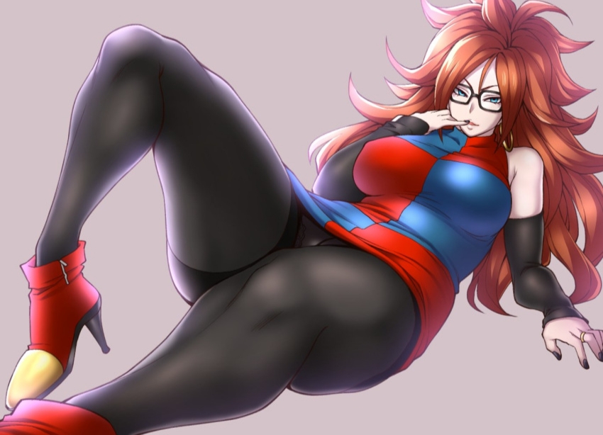 android 21, android 21 (human), bedroom eyes, dragon ball, dragon ball fighterz, female, glasses, looking at viewer, thick thighs