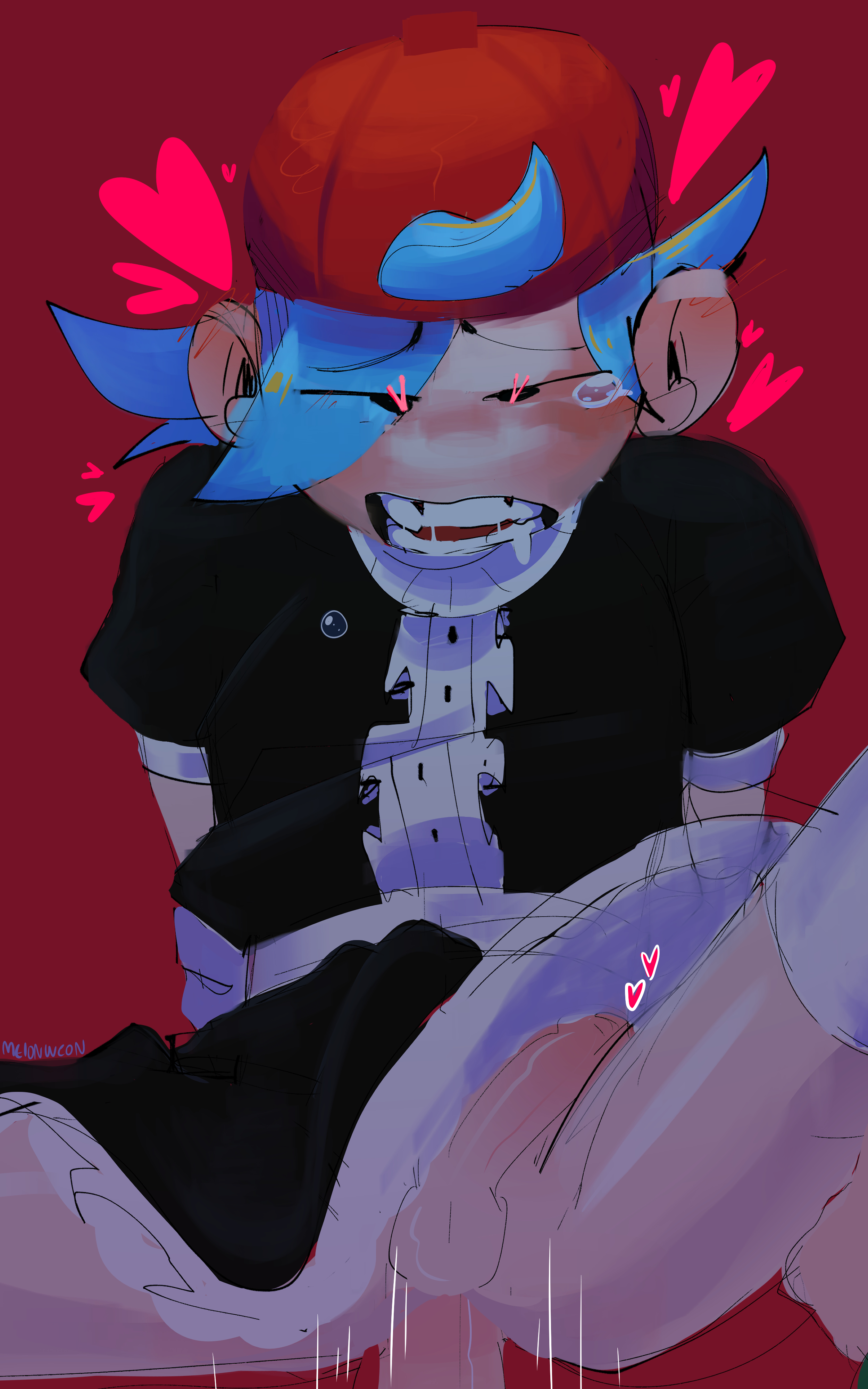 <3, 2boys, ass, baseball cap, blue hair, boyfriend (friday night funkin), crossdressing, drooling, femboy, friday night funkin, gay, heart eyes, heart-shaped pupils, hearts around body, maid, maid uniform, male, male only, no underwear, open mouth, penis, penis in ass, pico (newgrounds), red baseball cap, spit bubble, spread legs, tagme, teeth, trap, uncensored, yaoi