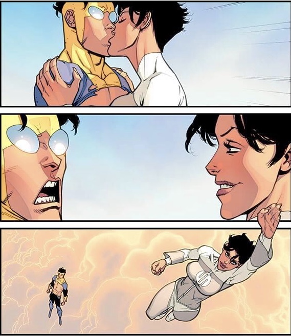 anissa cougar desire female half_naked image_comics invincible john_rauch kissing lust male mark_grayson older_woman_and_younger_boy passion ryan_ottley smooch textless viltrumite younger_male