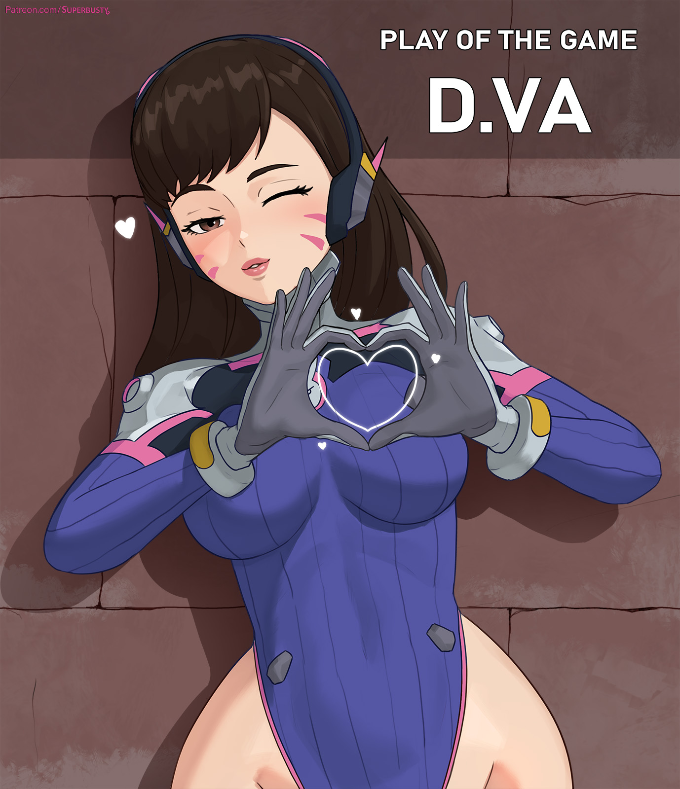 1girls, 2d, breasts, brown hair, d.va, female, female only, light skin, light-skinned female, overwatch, overwatch 2, solo, solo female, superbusty, tagme