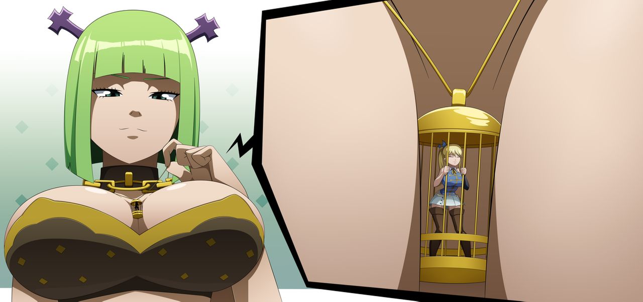 2girls, accessory, between breasts, blonde hair, blonde-haired female, brandish mew, breasts, cleavage, fairy tail, female, female only, femdom, femsub, giantess, green hair, green-haired female, huge breasts, large breasts, lucy heartfilia, micro female, multiple females, multiple girls, necklace, necklace between breasts, ravenravenraven, yuri