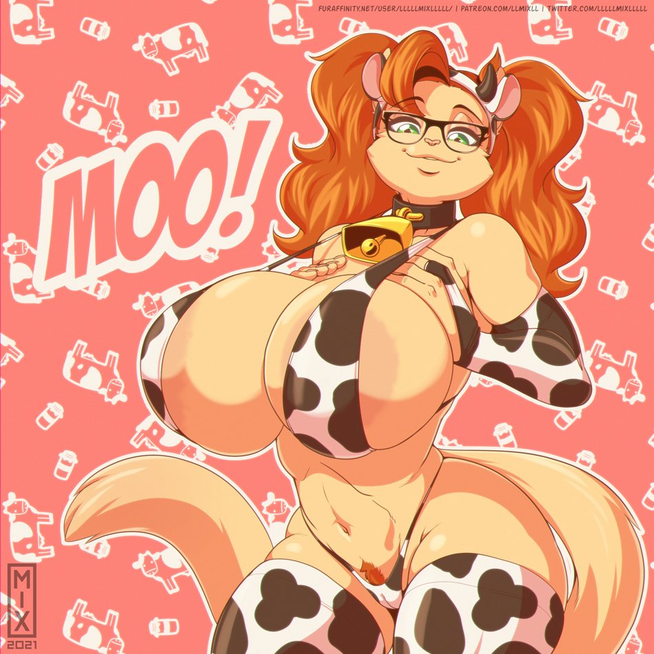 1girls, anthro, big breasts, bimbo, breasts, busty, cat ears, cat tail, clothing, cow bell, cow bell collar, cow girl, cow print, cow print bikini, cow print thighhighs, cow print thong, elbow gloves, female, female focus, female only, fur, furry, gigantic breasts, glasses, gloves, hourglass figure, huge breasts, katrina fowler, large breasts, llmixll, long hair, makeup, pose, posing, skimpy, solo, solo female, tagme, tail, thighhighs, thong, wide hips