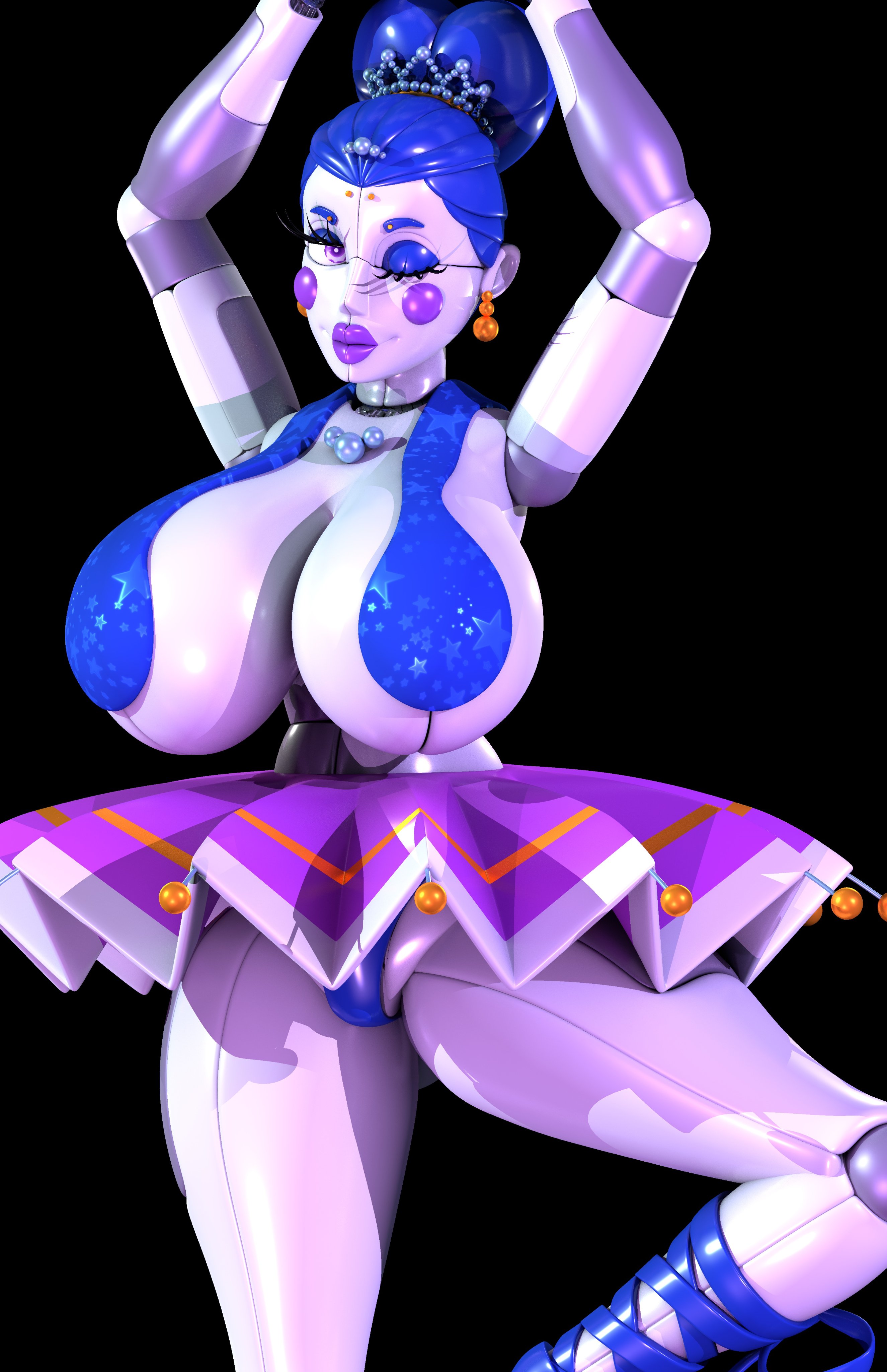 3d, 3d (artwork), 3d model, 3d render, animatronic, animatronic female, ballerina, ballerina position, ballora, ballora (cosmic trance), ballora (fnafsl), blue panties, breasts, breasts bigger than head, clothed, clothed female, clothing, cosmic trance, female, five nights at freddy's, five nights at freddy's: sister location, huge ass, huge breasts, nipple suspension bikini, panties, revealing, revealing clothes, robot, robot girl, robot humanoid, sexy, sexy body, sexy pose, solo