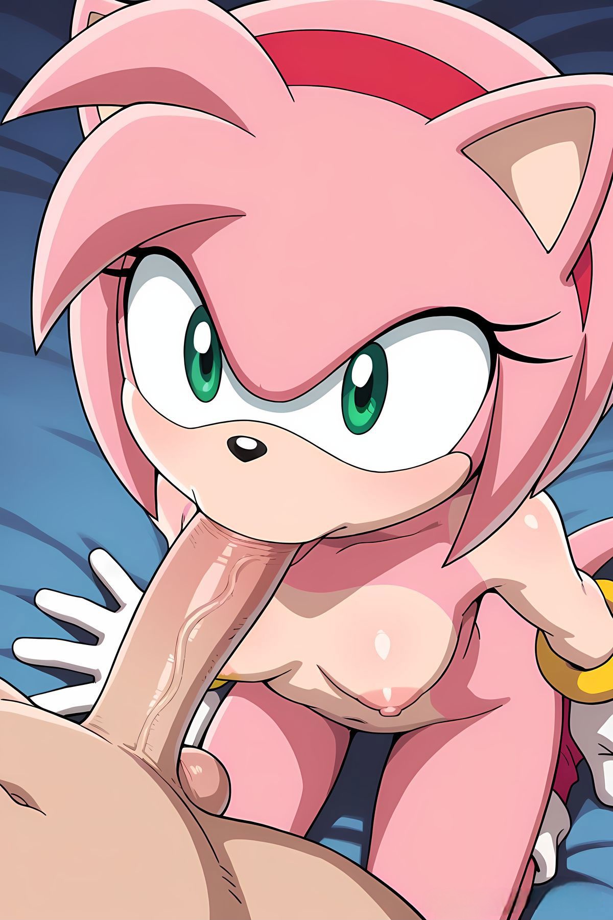 2025, ai generated, amy rose, blowjob, breasts, cock, female, human, human on anthro, male, nude, on knees, penis, self upload, sonic (series), sucking, tagme, teksavart2