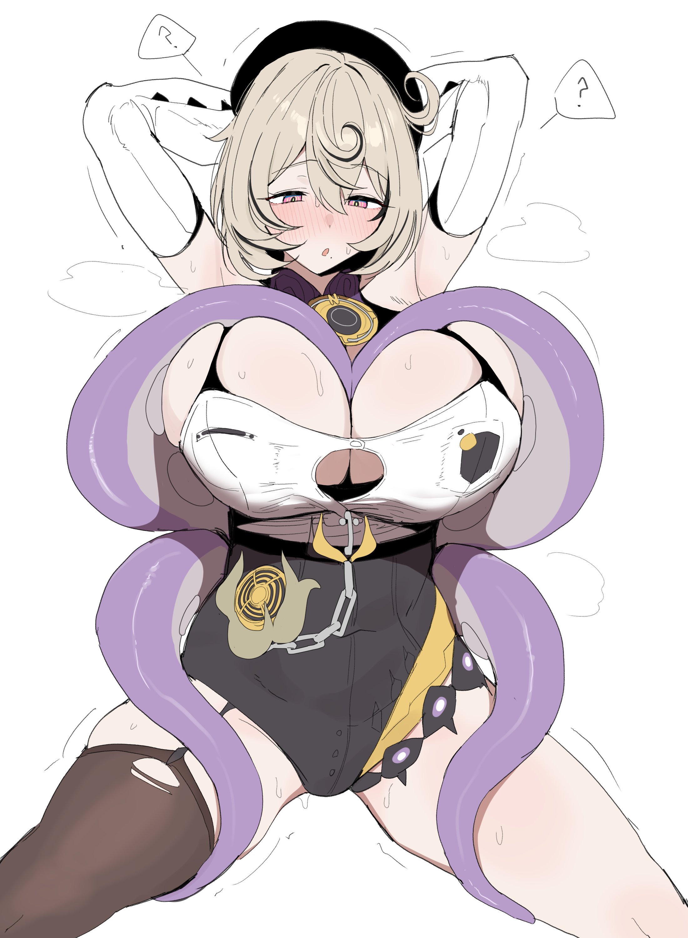 1girls, ahe gao, ahegao face, ass, big breasts, breasts, embarrassed, female, female only, female tentacle, first porn of character, hoyoverse, octopus girl, purple tentacles, question mark, simple background, solo, solo female, sweat, tentacle, tentacle sex, thick, thick ass, thick thighs, thighhighs, thighs, xipa, yidhari murphy, zenless zone zero