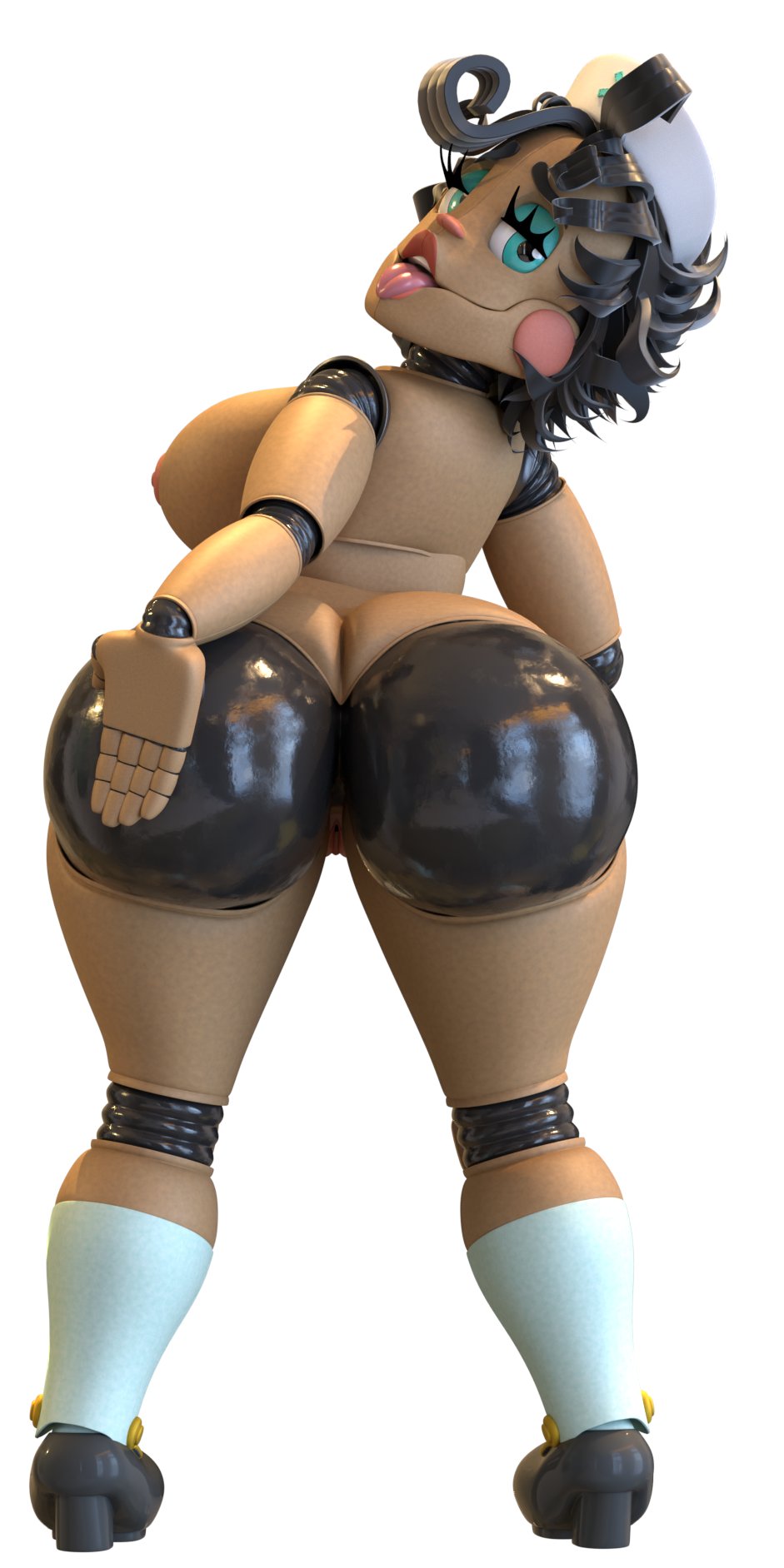 1girls, 3d, 3d model, animatronic, animatronic female, ass focus, cosmic trance, cross-eyed, female, female focus, female only, five nights at freddy's, five nights at freddy's: secret of the mimic, naked, naked female, nude, nude female, nurse dollie (cosmic trance), nurse dollie (fnaf), posing, posing for picture, posing for the viewer, robot, robot girl, solo, white background