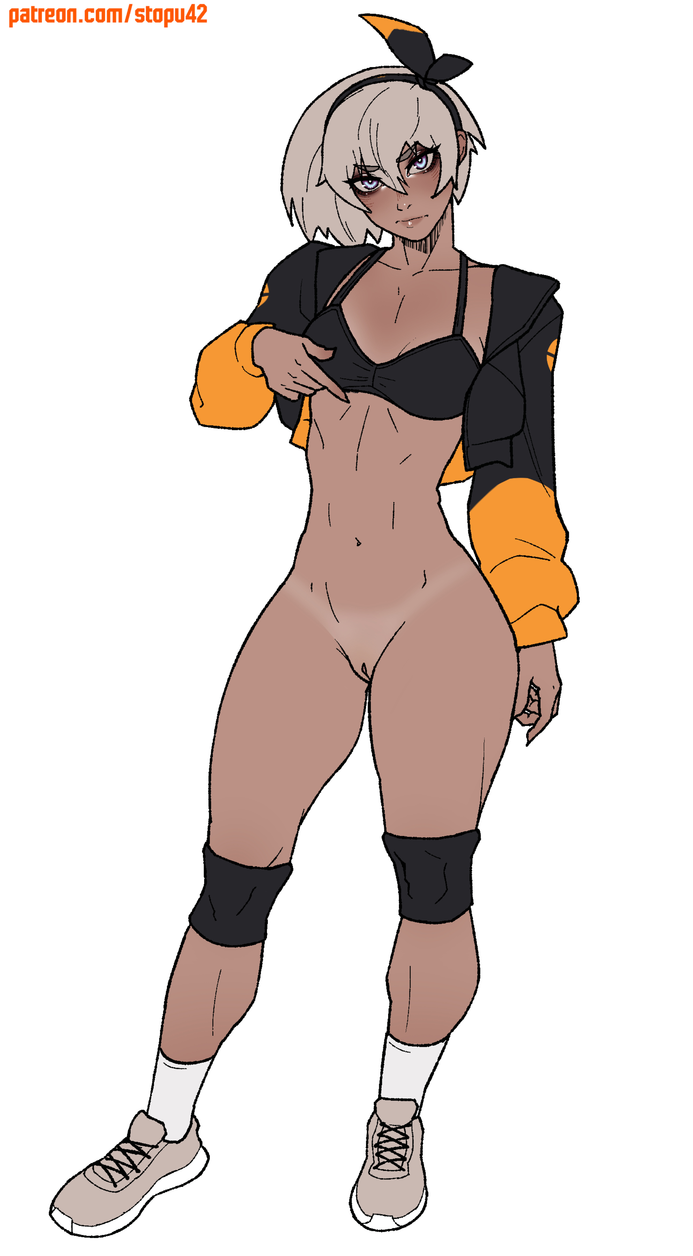 1girls, abs, athletic, athletic female, bea (pokemon), dark skin, dark-skinned female, female, female only, muscular, muscular female, nintendo, no panties, no underwear, nude female, pokemon, pokemon ss, pussy, solo, stopu, tagme, tanline, tomboy
