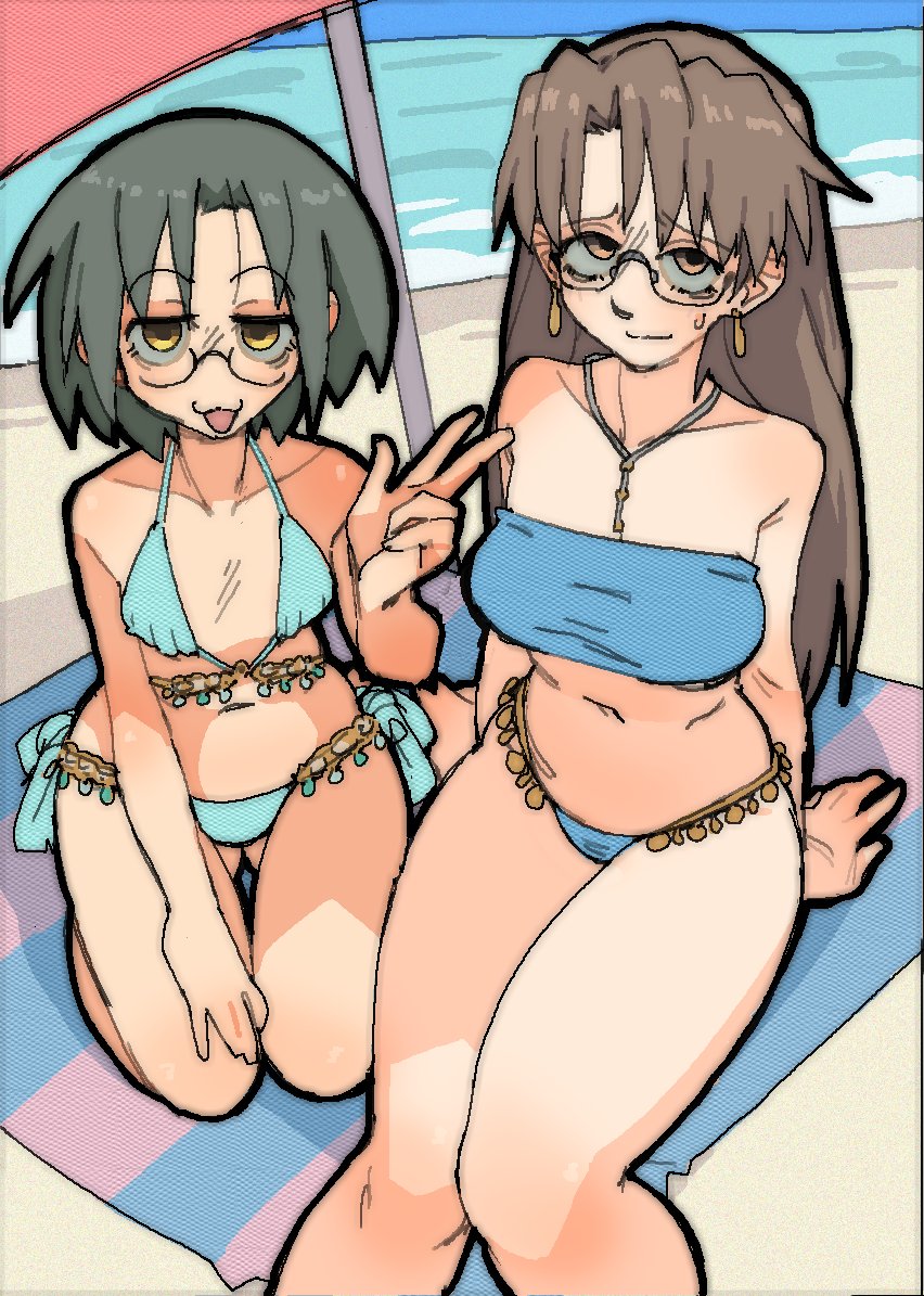 2girls, azumanga daiou, beach, bikini, crossover, female, koyomi mizuhara, lucky star, pantsu ripper, tagme, yui narumi