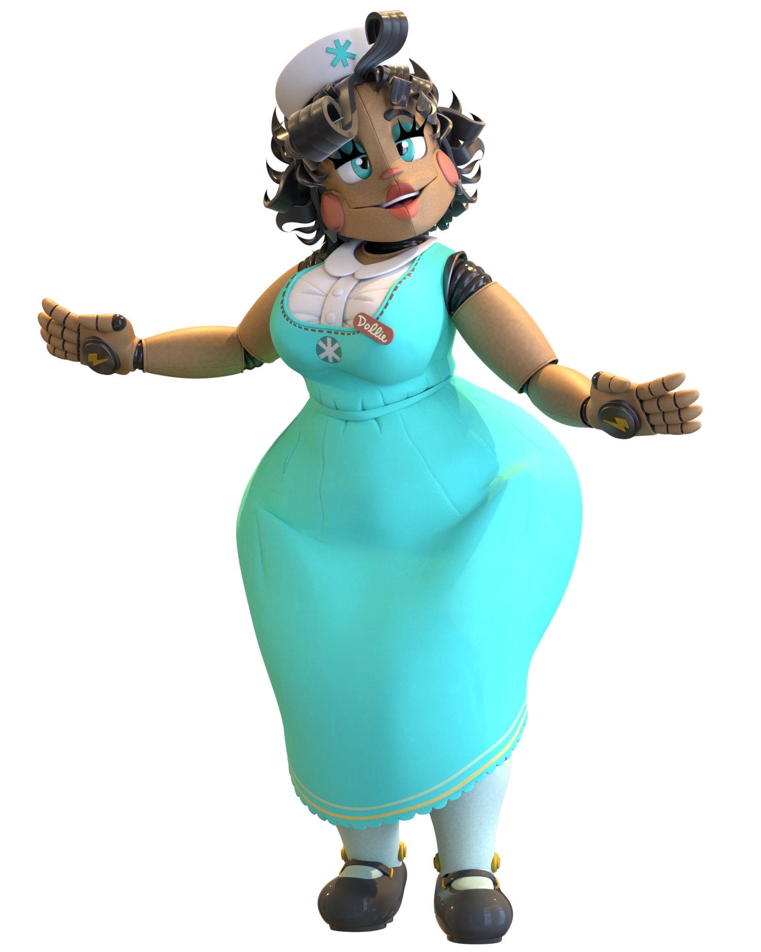 1girls, 3d, 3d model, animatronic, animatronic female, clothed, clothed female, clothing, cosmic trance, cross-eyed, female, female focus, female only, five nights at freddy's, five nights at freddy's: secret of the mimic, nurse, nurse cap, nurse dollie (cosmic trance), nurse dollie (fnaf), nurse uniform, robot, robot girl, solo