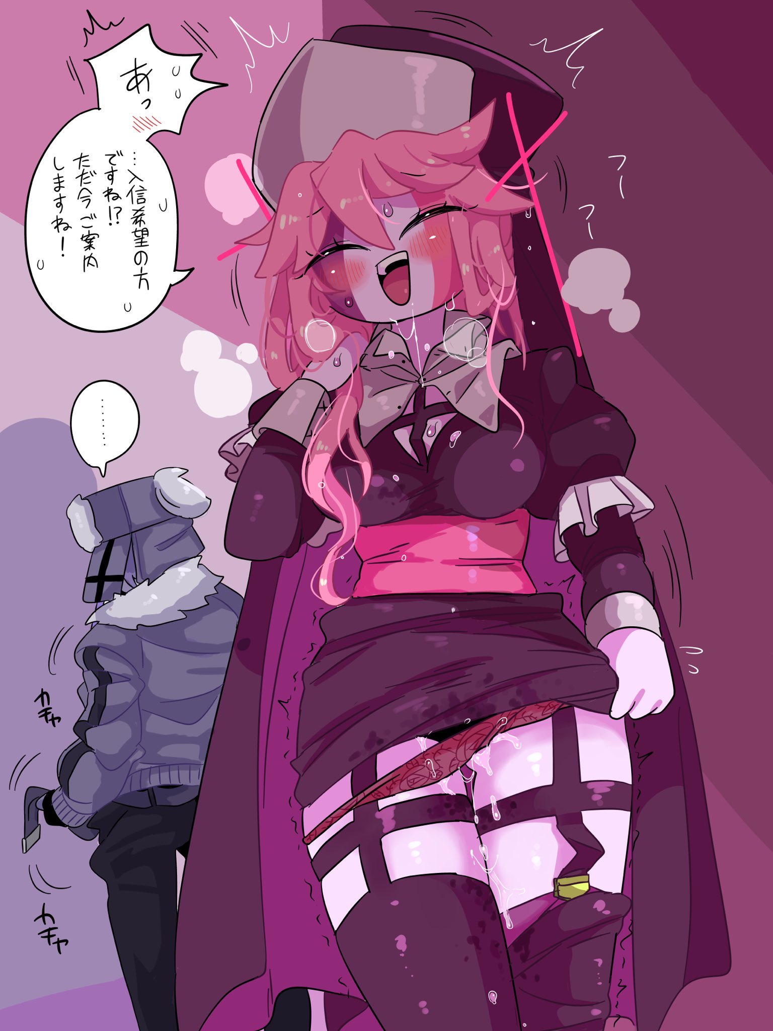 1boy, 1girls, couple, demon, demon girl, female, fnf, friday night funkin, gray hair, grey skin, male, mid fight masses, mkcomvftg123, nun, nun hat, nun outfit, pink hair, pink skin, ruv (dokki.doodlez), ruv (friday night funkin), sarvente (dokki.doodlez), sarvente (friday night funkin), succubus, tagme