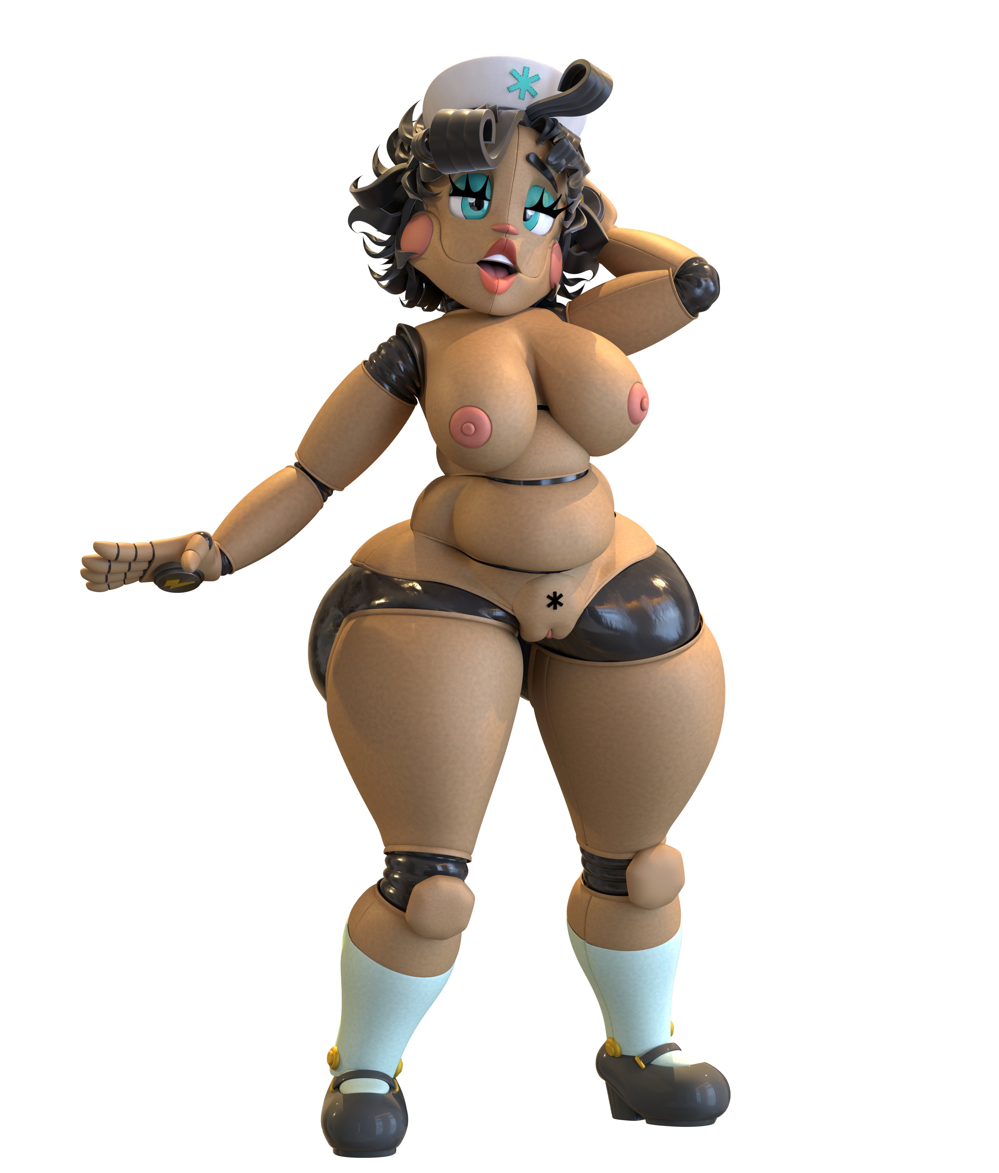 1girls, 3d, 3d model, animatronic, animatronic female, cosmic trance, cross-eyed, female, female focus, female only, five nights at freddy's, five nights at freddy's: secret of the mimic, looking at viewer, naked, naked female, nude, nude female, nurse dollie (cosmic trance), nurse dollie (fnaf), posing, posing for picture, posing for the viewer, robot, robot girl, solo, white background