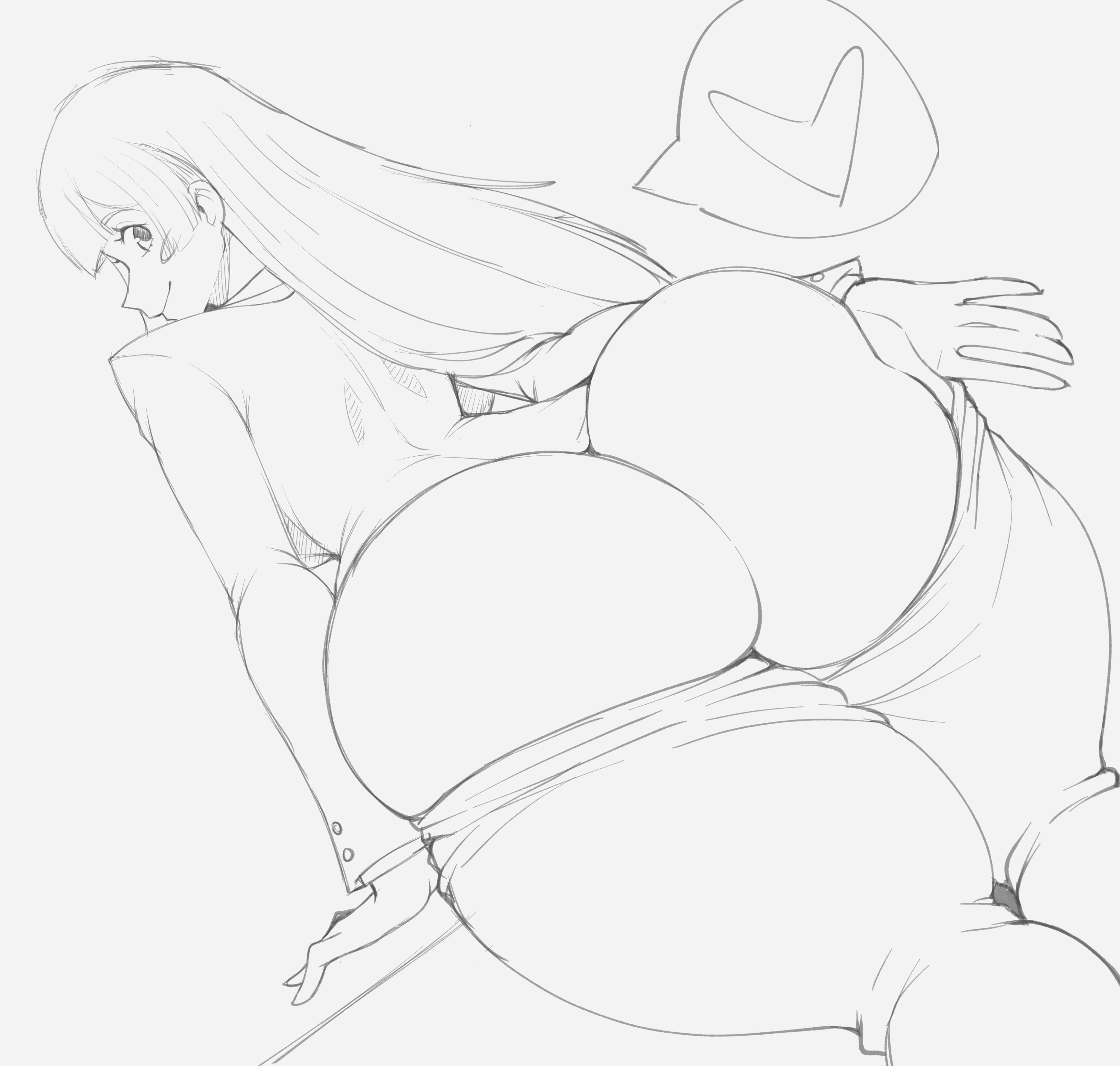 1girls, alternate ass size, ass, ass focus, bare ass, bent over, blush, favorite, female, heart, huge ass, jujutsu kaisen, kasumi miwa, large ass, long hair, no panties, pants down, smile, solo, solo female, speech bubble, thanuki, thanukiart, thick thighs
