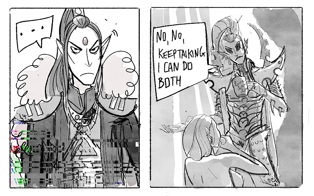 1girls 2boys blowjob comic dark_eldar dialogue drukhari eldar elf_ears english_text female humor jetblackraider speech_bubble straight text warhammer_(franchise) warhammer_40k