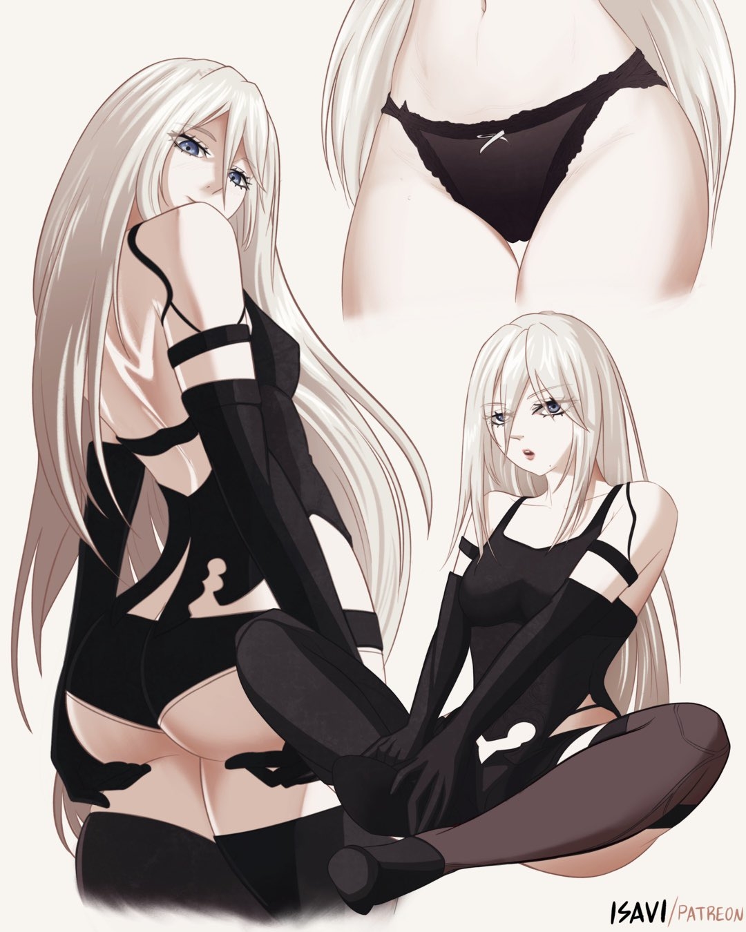 1girls, 2d, 2d (artwork), 2d artwork, adult, adult female, armband, ass, ass cleavage, ass crack, ass grab, ass support, average breasts, back, backboob, background, belly, belly button, black panties, black tank top, black thong, black topwear, black underwear, blank background, breasts, butt, butt grab, calves, closed mouth smile, collarbone, curvaceous, curvaceous body, curvaceous female, curvaceous figure, curvaceous hips, curvy, curvy body, curvy female, curvy figure, curvy hips, digital, digital art, digital drawing, digital drawing (artwork), digital media, digital media (artwork), drawing, eyebrows visible through hair, female, female focus, female only, fingers, fondling butt, full body, gluteal fold, grabbing ass, grabbing butt, grabbing own ass, grabbing own butt, groin, groping ass, groping butt, hair between eyes, hand on ass, hand on butt, hand on own ass, hand on own butt, head tilt, holding butt, inguinal crease, inguinal ligament, isavi, knees, lace-trimmed panties, lace-trimmed thong, lace-trimmed underwear, lean figure, legs, legs apart, legs spread, light smile, long hair, looking at viewer, looking back, looking back at viewer, looking down, looking down at viewer, mature, mature female, mature woman, median furrow, medium breasts, monotone background, narrow waist, navel, nier, nier: automata, nipple bulge, one color background, open mouth, panties, parted lips, plain background, portrait, ribbon panties, shoulder blades, shoulders, sideboob, slender body, slender waist, slight smile, slim female, slim waist, smile, smiley face, smiling, smiling at viewer, solid color background, solo, spread legs, spreading legs, spreading thighs, standing, tank top, thick ass, thick butt, thigh gap, thighs, thong, tilted head, tongue, topwear, touching ass, touching butt, underwear, upper teeth, white background, wide hips, woman, yorha a2