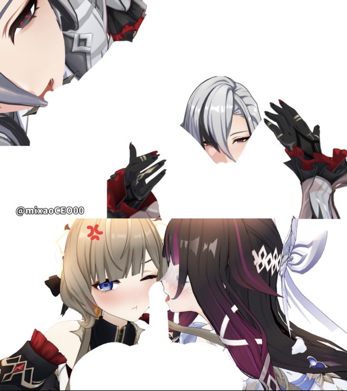3d, 3d (artwork), 3girls, arlecchino (genshin impact), bangs, blowjob, breast sucking, brown hair, columbina (genshin impact), cunnilingus, dickgirl, dickgirl/female/female, eating pussy, fellatio, futa, futa/female/female, futanari, genshin impact, hair between eyes, lesbian, lesbian sex, licking penis, negative space cunnilingus (meme), negative space oral (meme), oral, oral sex, purple hair, sandrone (genshin impact), sucking nipples, white hair, yuri