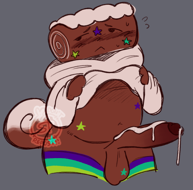 1boy, balls, big penis, chubby, chubby male, cosmo (dandy's world), dandy's world, dandys world, femboy, lifting own clothes, male, penis, solo, stinkslutbunny, thick thighs, thighhighs, watermark