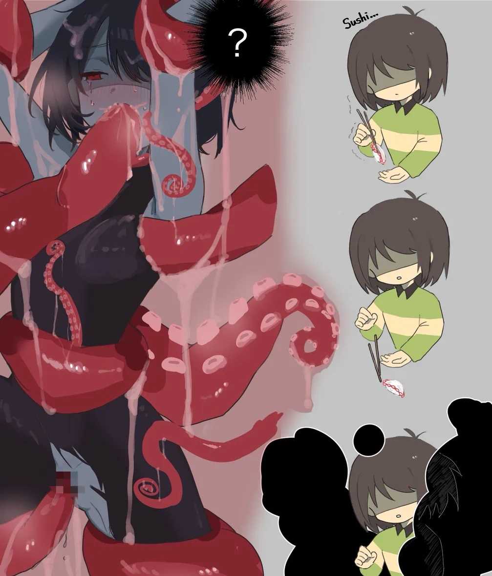 artist request, dark fountain, dark world, defeat rape, defeated female, defeated heroine, deltarune, instant loss 2koma, kris (deltarune), kris female (deltarune), raped female, sushi, tentacle, tentacle grabbing body, tentacle grope, tentacle in mouth, tentacle penetration, tentacle rape, tentacle sex