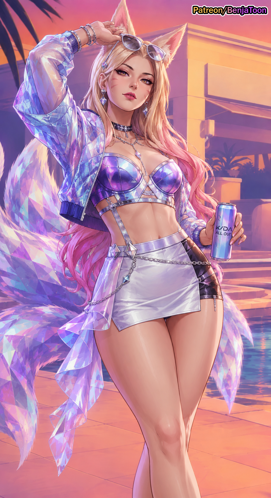 ahri ahri_(league_of_legends) ai_generated anime anime_style crossed_legs grand_theft_auto grand_theft_auto_vi gta_vi_cover_girl kda_ahri kda_all_out league_of_legends legs muscles muscular_female sexy sexy_body sexy_female sexy_pose vice_city_cover_girl