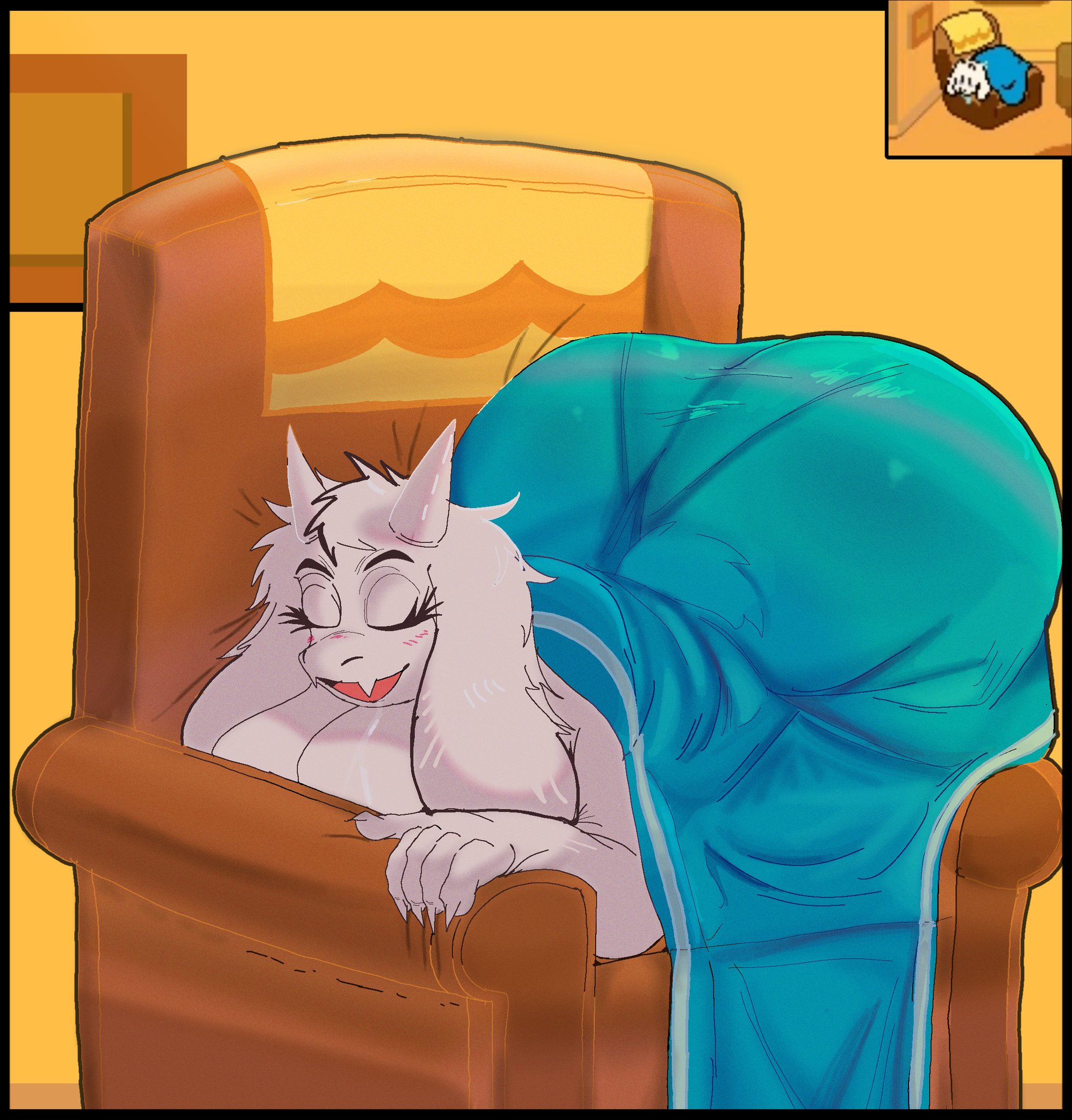 1girls, ass, big ass, breasts, couch, deltarune, deltarune chapter 5, female, miaval tec, nude, sleeping, tagme, toriel