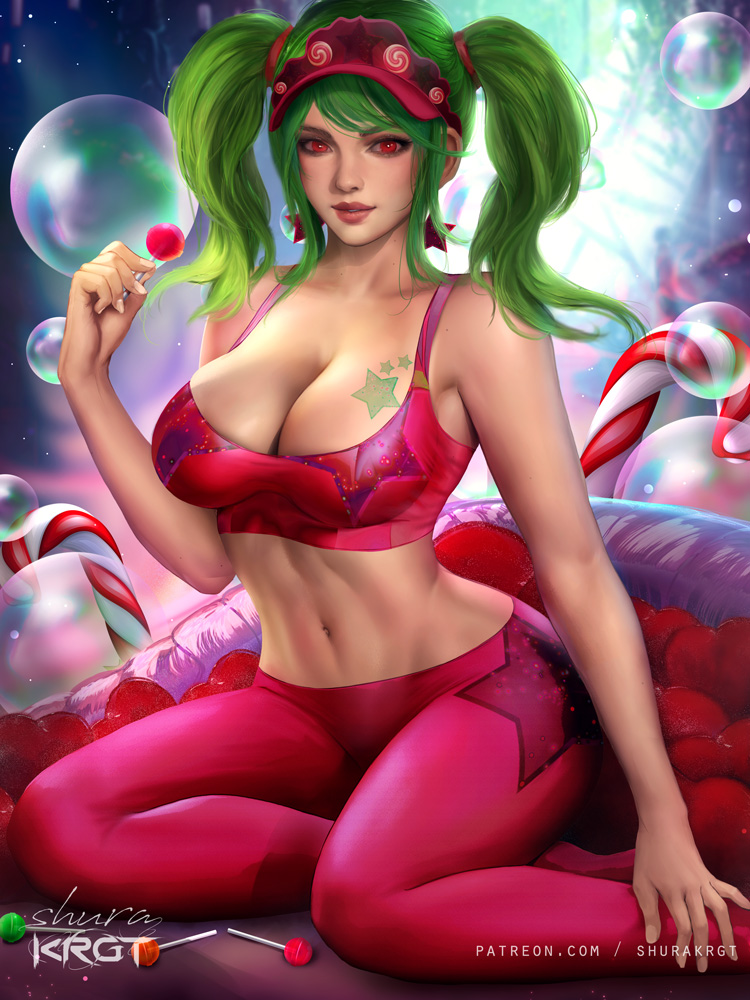 1girls abs big_breasts breasts cleavage clothed female female_only fortnite green_hair large_breasts looking_at_viewer realistic shurakrgt solo sports_bra tagme zoey_(fortnite)