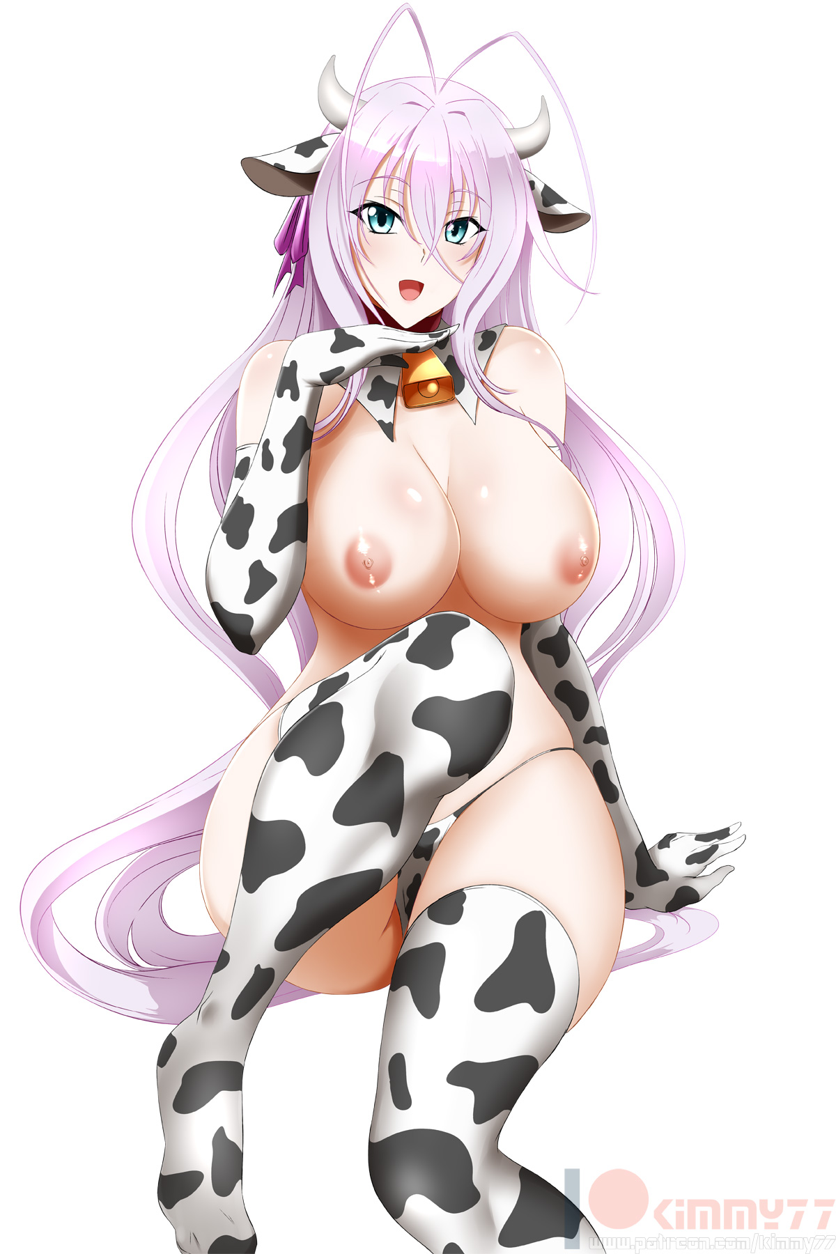 1girls, areolae, big breasts, breasts, cow girl, cow print, female, female only, high school dxd, kimmy77, large breasts, looking at viewer, nipples, rossweisse, solo