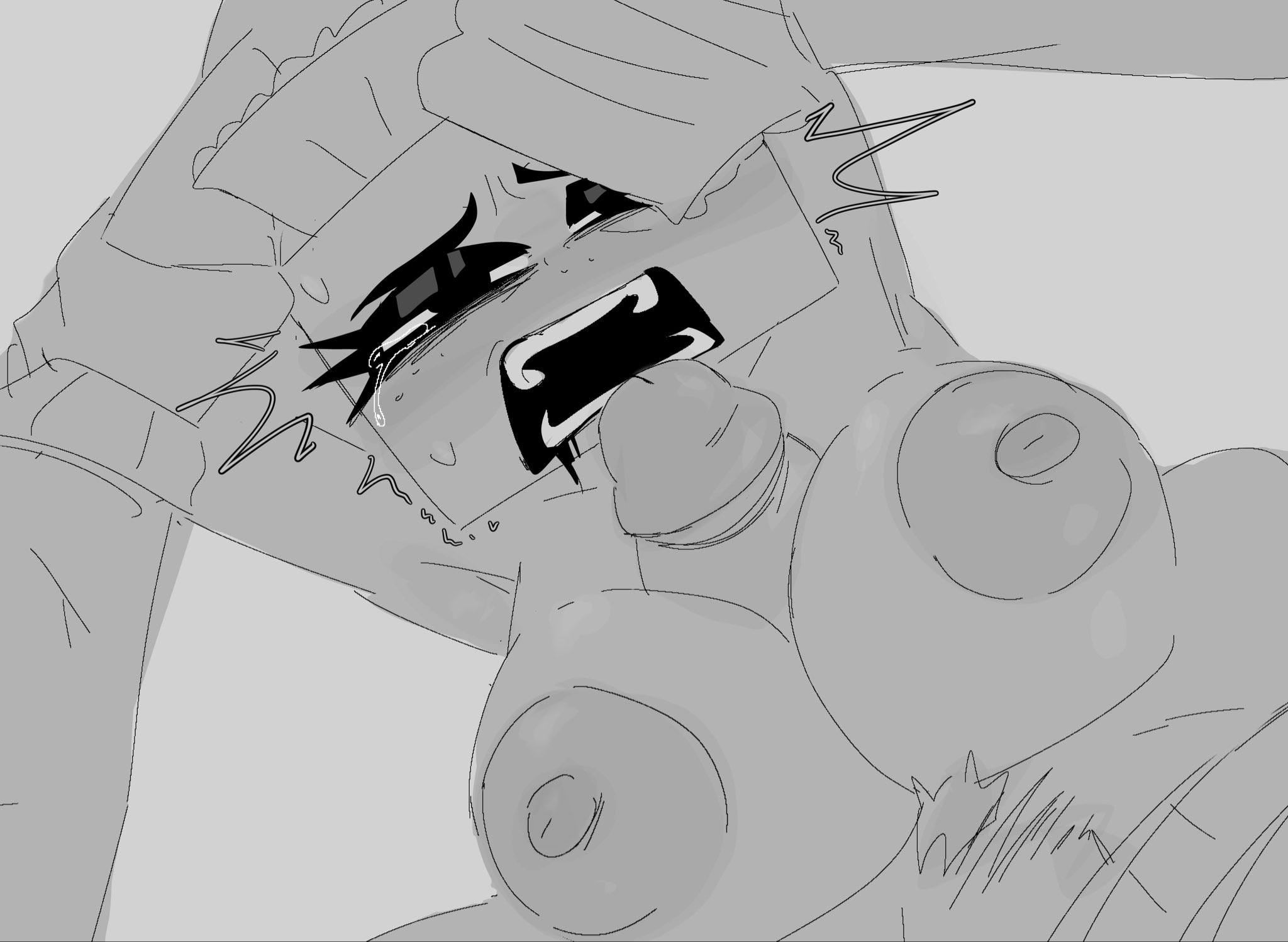 1futa, 1girls, 2020s, 2026, areolae, big breasts, blushcrunch studio, bottomless, breasts, brusha (dandy's world), crying, crying with eyes open, dandy's world, dandys world, female, futa on female, futa pov, futanari, greyscale, object head, pageeeeeeee, paizuri, penis, pinned down, roblox, sweater, tagme, tisha (dandy's world), tissue box