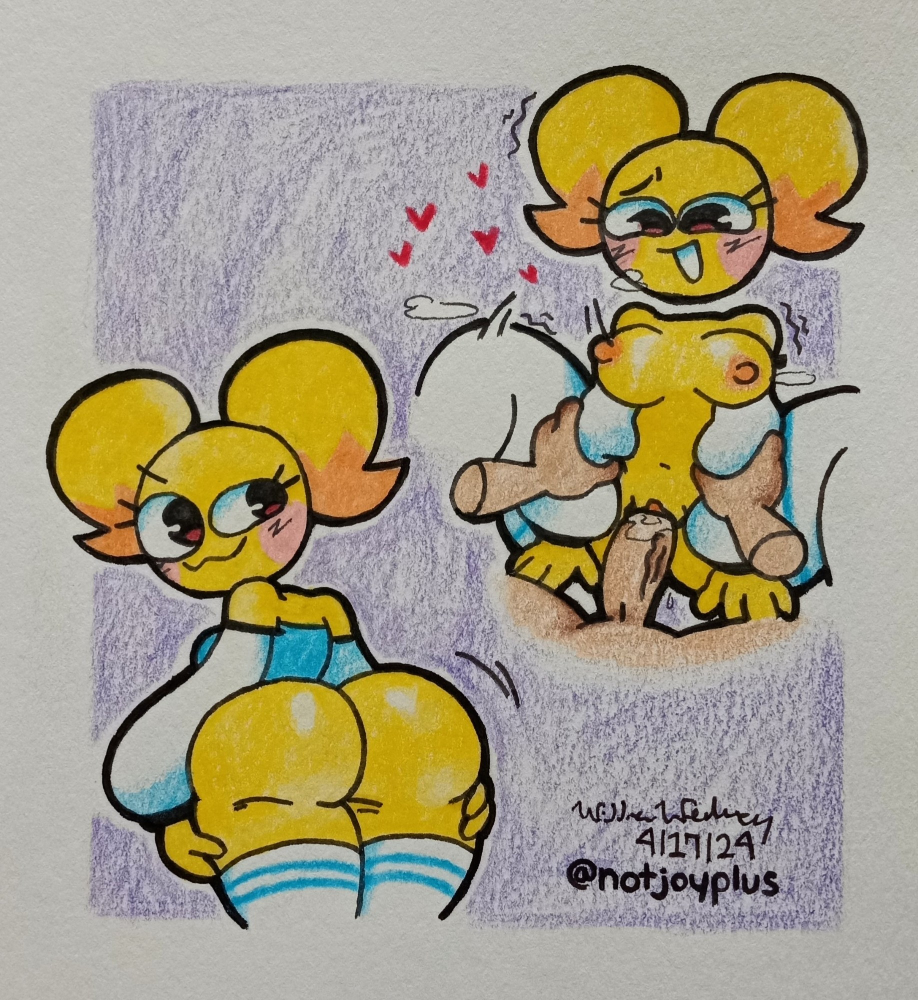 :3, 1boy1girl, 2024, big ass, big butt, cartoony, color, colored, darkbluedude, emoji, emoji (race), happy, happy female, happy sex, hearts, holding arms, katy (jjoyplus), lightbluedude, male/female, missionary position, missionary sex, mostly nude, offscreen male, pigtails, pleasure, pleasure face, pleasured female, presenting ass, presenting hindquarters, sex, sleeveless shirt, smug, smug face, stockings, tagme, thick ass, thick thighs, thigh highs, thighhighs, vaginal, vaginal penetration, vaginal sex, white socks, yellow skin