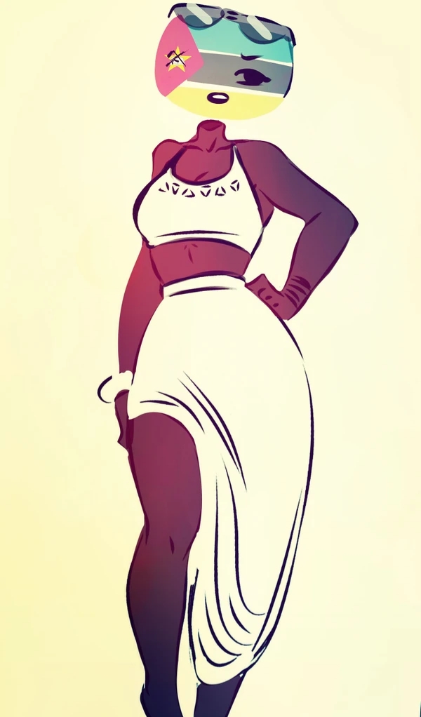countryhumans, countryhumans girl, dark skin, dark-skinned female, female, flawsy, missing eye, mozambique (countryhumans), one eye visible, sunglasses on head, tagme, white bra