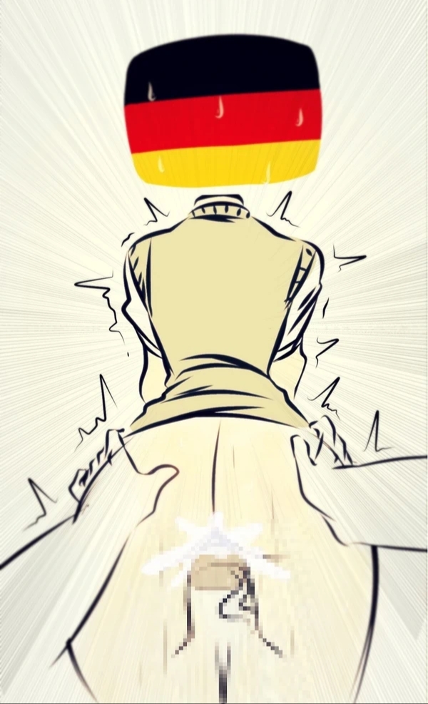 1boy, 1girls, censored, countryhumans, countryhumans girl, cum, cum in pussy, cum inside, cumming while penetrating, female, flawsy, german flag, germany, germany (countryhumans), male, orgasm, pussy, sweat, twitch lines