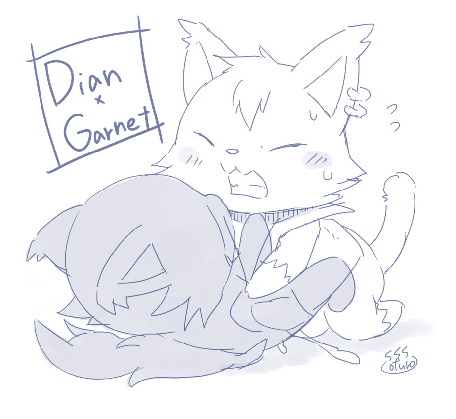 anthro chibi dian_(jewelpet) duo female garnet_(jewelpet) genitals jewelpet male male/female ofuro penis sanrio sex sketch