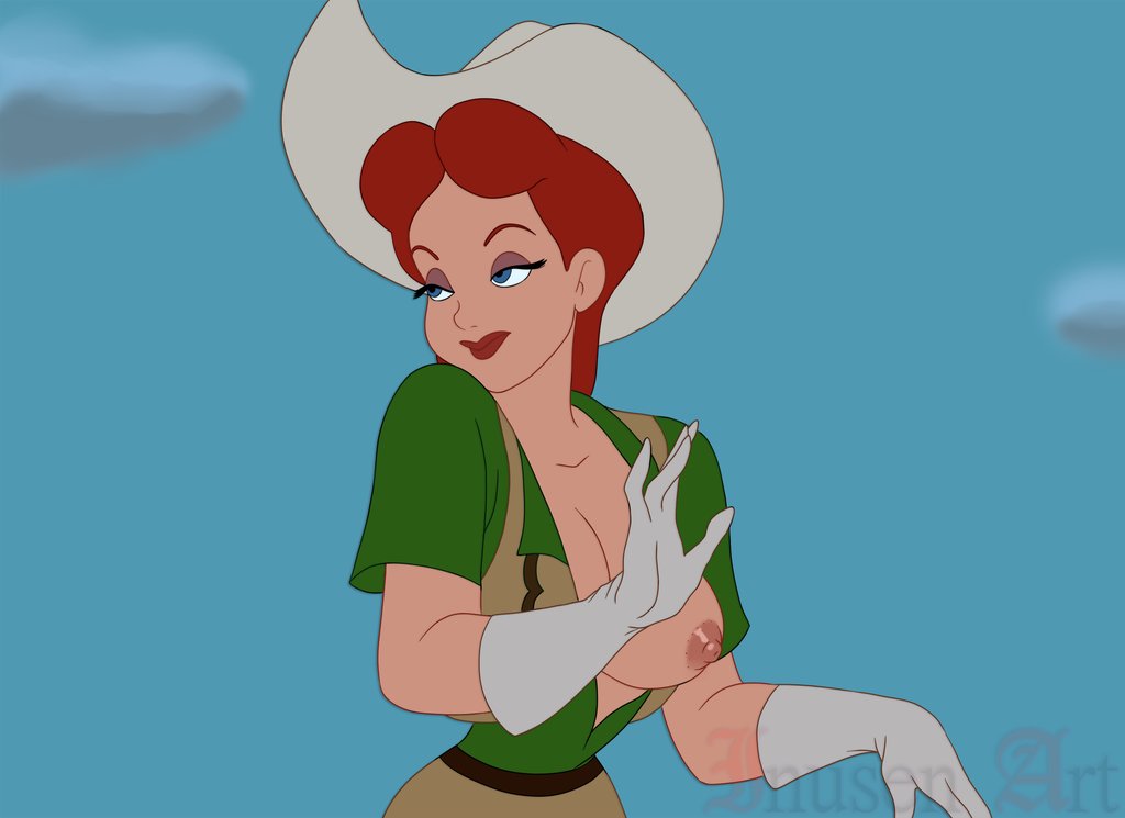 1girls big_breasts blue_eyes cleavage cowboy_boots cowboy_hat cowgirl disney female female_focus female_only inusen melody_time nipples one_breast_out red_hair red_lips slue-foot_sue smirk