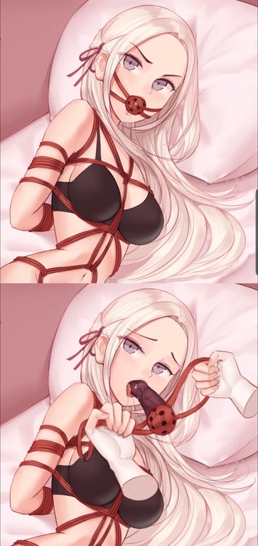 1girls anonymous_artist arms_behind_back blush bondage bra cock_gag disembodied_hand drool edelgard_von_hresvelg female femsub fire_emblem fire_emblem:_three_houses gag grey_eyes nintendo penis_gag rope uzga white_hair