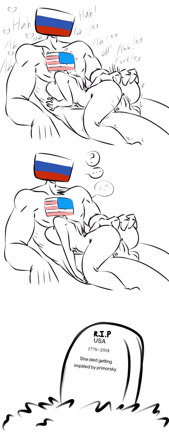american flag, comic, countryhumans, countryhumans girl, death, female, female death, flawsy, fucked to death, russia (countryhumans), straight, tombstone, united states of america (countryhumans)