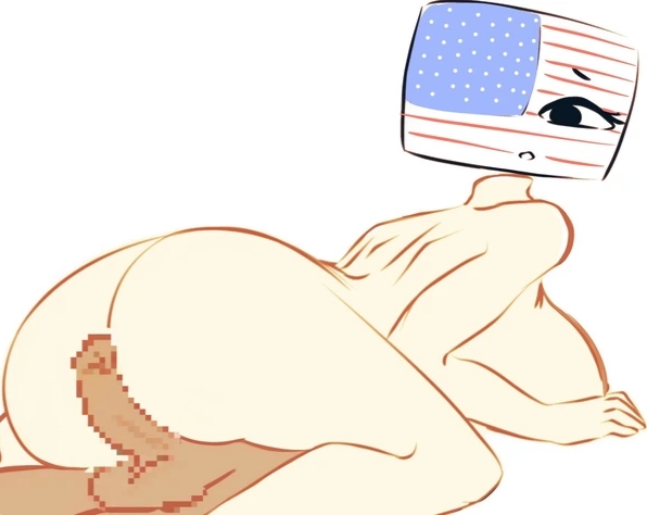american flag, assjob, back view, buttjob, censored, censored penis, countryhumans, countryhumans girl, dark-skinned male, female, flawsy, interracial, light-skinned female, male, nude, penis, pussy, united states of america, united states of america (countryhumans)