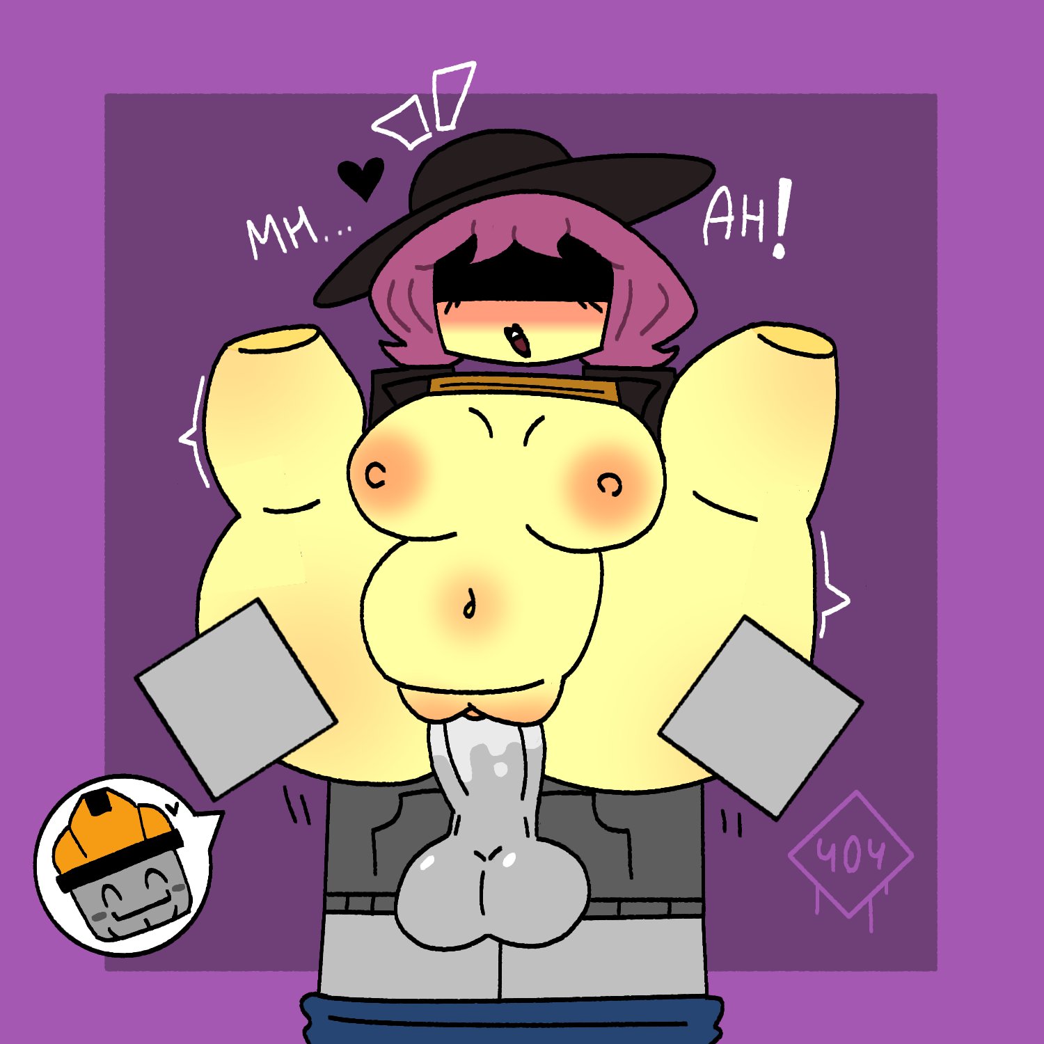 1boy, 1boy1girl, 1girl, artist logo, artist signature, blocky body, blush, blushing, blushing female, boobs, breasts, builderman, builderman (forsaken), cheating wife, cock, dick, digital drawing (artwork), digital media (artwork), eyelashes, father and daughter (lore), ferman, forsaken (roblox), fucking, full nelson, gray skin, happy, happy sex, having sex, heart, hearts, jane doe (forsaken), jane doe (roblox), jiggle, lips, love, love making, moan, moaning, moaning in pleasure, naked female, ntr, nude female, pants, pants down, penis, pink hair, roblox, roblox game, robloxian, sex, sexual intercourse, shaking, smiling, smiling male, sweater, thick thighs, thighs, tits, wholesome, wholesome sex, wobble, yellow skin