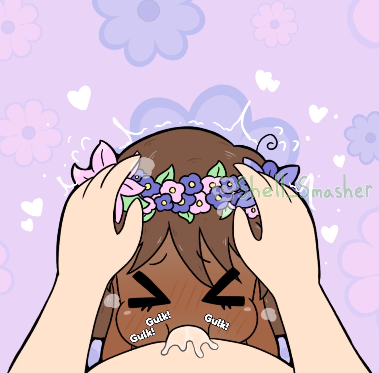 anon, anonymous male, balls deep, bassie (dandy's world), blush, blushing, blushing female, blushing profusely, brown hair, brown skin, cheeks, cock, cum, cum in mouth, cumming, cumming in mouth, cute, dandy's world, dandys world, dick, dick in mouth, flower, flower crown, flower in hair, flowers, hands on head, hearts, holding head, male pov, penis, roblox, roblox game, shellsmasher, sound effects, squint, sucking, sucking off, sucking penis, wet, wet penis