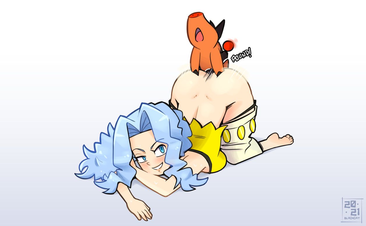 1boy, 1girls, ambiguous penetration, ass, ass up, bestiality, big ass, blackcat18up, blue eyes, blue hair, blush, female, female penetrated, interspecies, karen (pokemon), male, nintendo, orange body, pants, pants down, pokemon, pokemon bw, pokemon gsc, pokephilia, pounding, sex, size difference, smaller male, smile, tepig, zoophilia