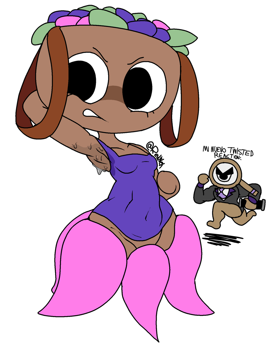 angry expression, armpit fetish, armpits, bassie (dandy's world), blushcrunch studio, dandy's world, dandys world, rednehh, roblox, rodger (dandy's world), small breasts, suggestive, sweating