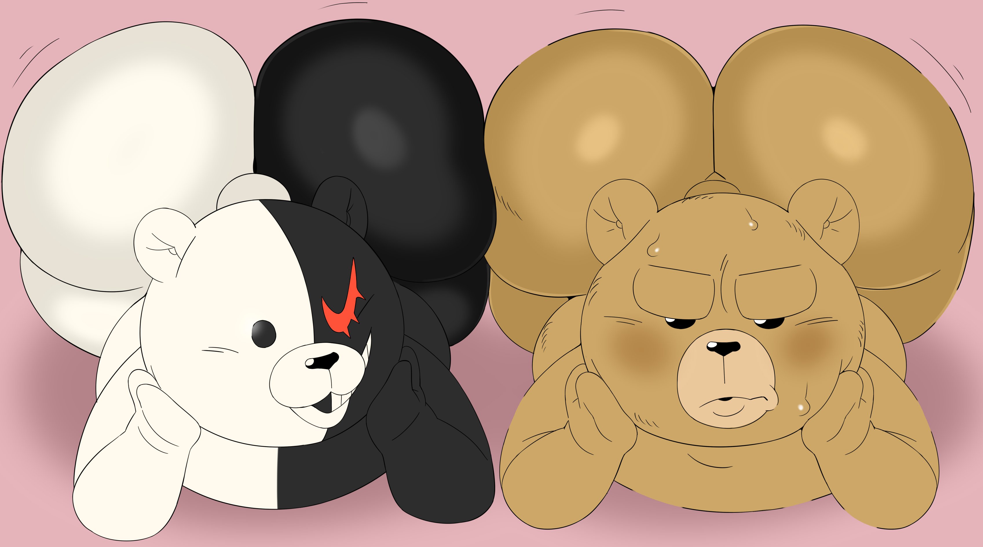 2026, 2boys, 2d, annoyed, ass, ass focus, bear, big ass, big butt, big butt (male), black body, bluegrass films, blush, blushing, chubby, chubby male, creamygravy, crossover, danganronpa, duo, embarrassed, fat ass, fat thighs, featureless hands, front view, furry, furry male, furry only, fuzzy door productions, grumpy, highres, huge ass, laying down, looking at another, lying on stomach, male, male only, media rights capital, monokuma, motion lines, multicolored body, naked, no genitals, no sex, nonhuman, nude, overweight, overweight male, paws, red eye, robot, seth macfarlane, short tail, simple background, simple drawing, smart entertainment, spike chunsoft, sweat, sweatdrop, tail, ted (film), ted (franchise), ted (ted), teddy bear, thick thighs, thighs, twitter link, universal pictures, universal studios, ursid, ursine