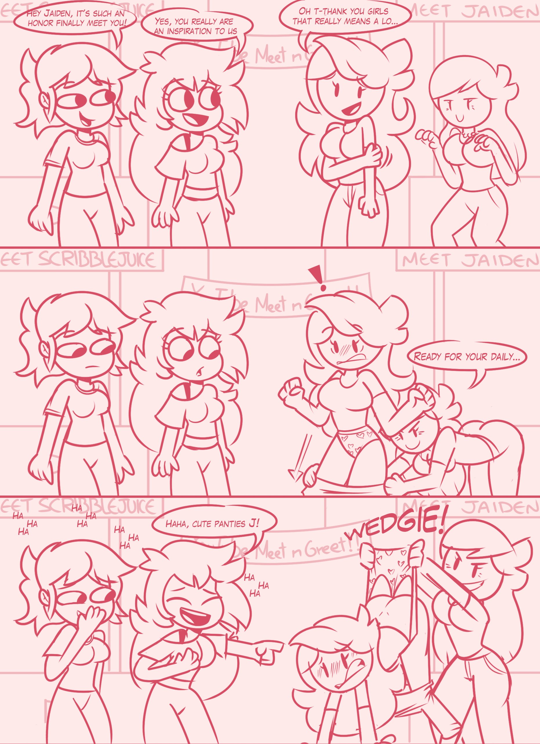 comic, embarrassed, female, humiliation, incest, jaiden, jaiden animations, jaiden dittfach, jaiden gets a wedgie from her mom, jaidens mom, multiple females, multiple girls, panties, perla (scribblejuice), public humiliation, scribblejuice, semidraws, shannon gurr, shgurr, sketch, text, wedgie, youtube, youtuber, yuri