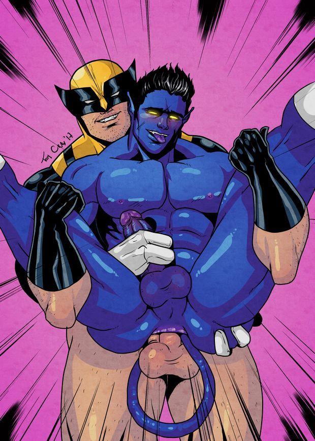 2boys abs anal anal_insertion anal_sex bare_back biceps cray gaping_anus kurt_wagner male male/male male_only marvel masturbation muscular nightcrawler nude pecs penis thick_penis thick_thighs tom_cray wolverine_(x-men) x-men yaoi yellow_eyes