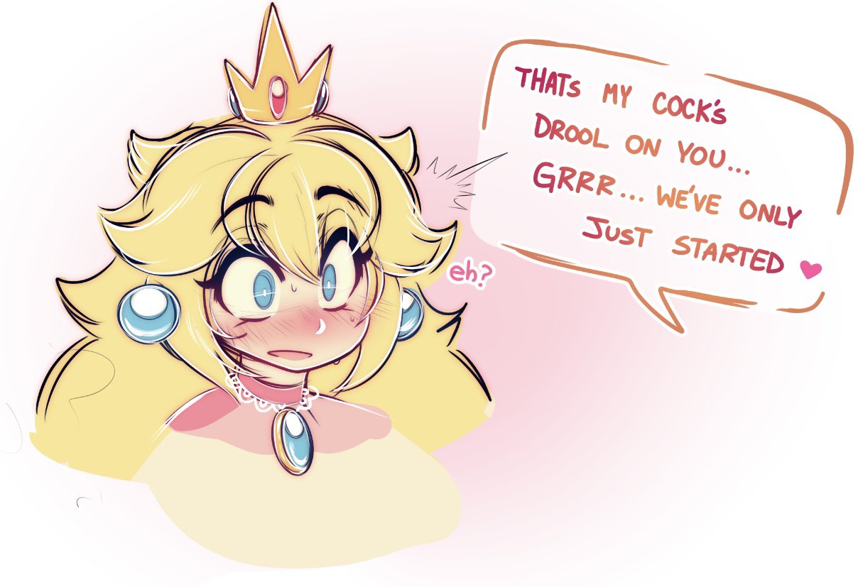 1girls, blonde hair, blue eyes, blush, bowser, bowser's fury, crown, dialogue, earrings, english text, female, female focus, female only, fury bowser, long hair, mario (series), messy hair, nintendo, princess peach, raikissu, shocked expression, simple background, solo, solo female, solo focus, speech bubble, super mario 3d world, text, text bubble, white background