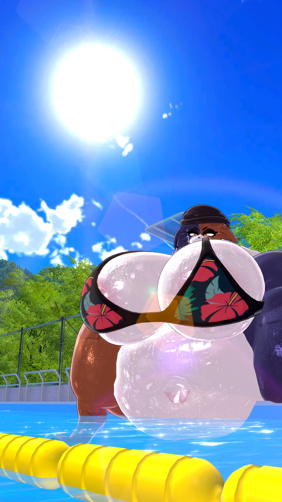 3d, anthro, anthro only, ass, bbw, beanie, beanie hat, belly, belly button, belly overhang, big ass, big belly, big belly button, big belly girl, big breasts, big butt, big navel, bikini, black bikini, black bikini top, black choker, black clothes, black clothing, black hat, blue hair, blue hair female, breasts, brown hair, brown hair female, bubble butt, butt, cleavage, dark choker, dark clothes, dark clothing, dark hat, deep belly button, deep navel, digital drawing (artwork), digital media (artwork), dumptruck ass, dumptruck butt, fat, fat ass, fat butt, fat female, female, fortnite, fullwhite  fur, furry, gen5samurott, huge ass, huge belly, huge belly button, huge breasts, huge butt, huge navel, hyper ass, large ass, large belly, large breasts, large butt, looking at viewer, looking down, looking down at viewer, massive ass, massive breasts, massive butt, meow skulls (fortnite), meow skulls (nonarycubed), navel, nonarycubed, obese, obese female, orange eyes, overweight, overweight female, sagging belly, sagging breasts, short hair, short hair female, smile, smile at viewer, smiley face, smiling, smiling at viewer, smiling female, tagme, thick thighs, two-tone hair, wet, wet body, wet skin, wide hips, yellow eyes