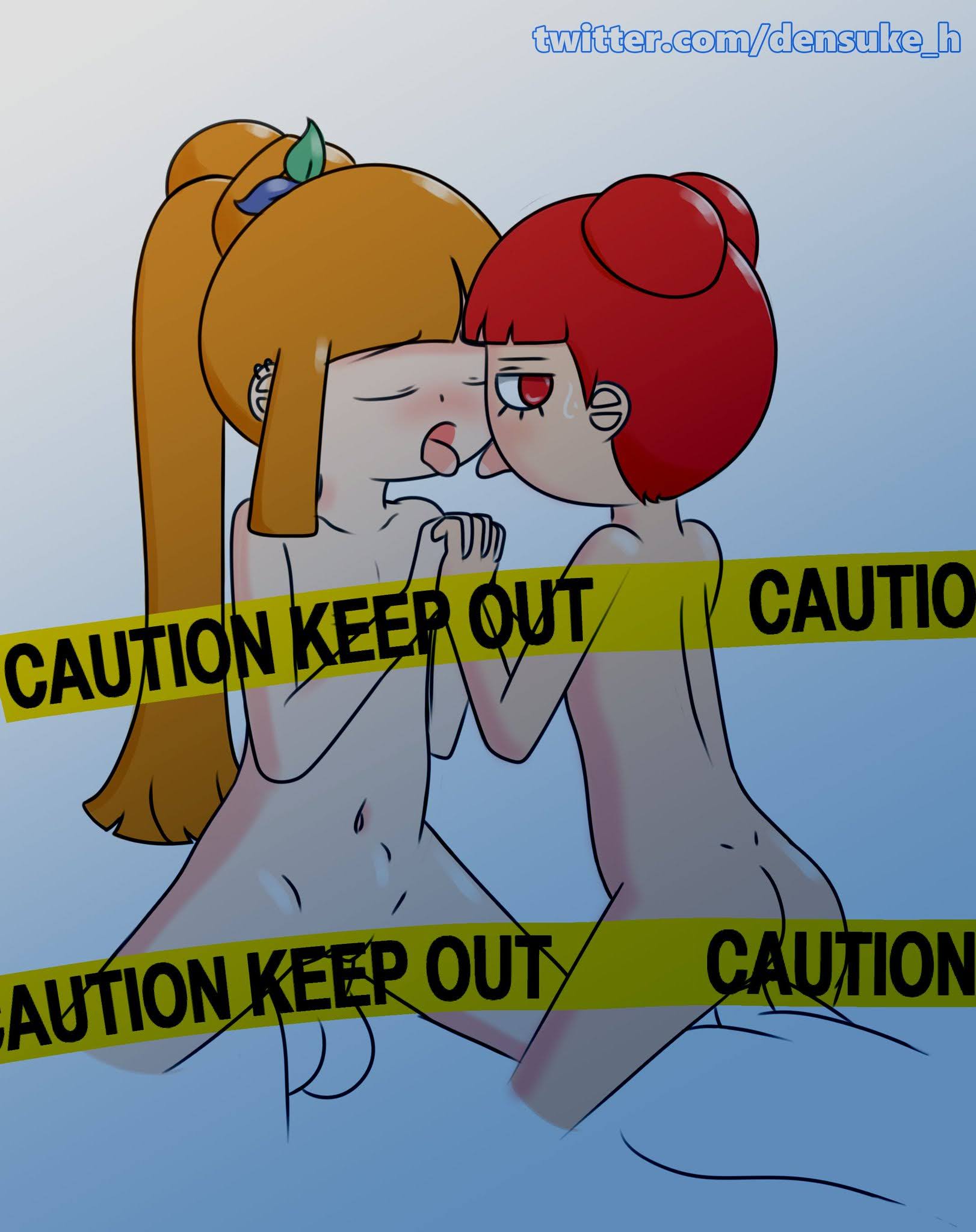 2girls censored densukemw dharam_(underfity) kissing lemon_(underfity) orange_hair red_hair underfity