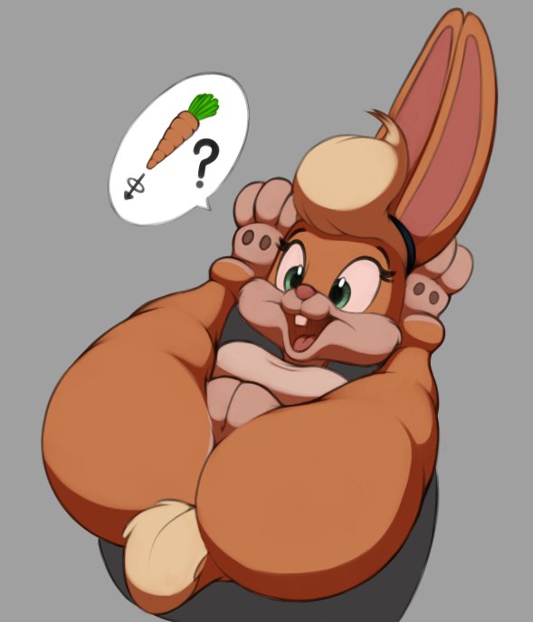 ? anthro billboi blonde_hair bottomless bottomless_female carrot clothed clothing eyelashes female food genitals hair lagomorph leporid lola_bunny looney_tunes mammal open_mouth pictographics plant presenting pussy rabbit simple_background solo spread_legs spreading tongue vegetable warner_brothers