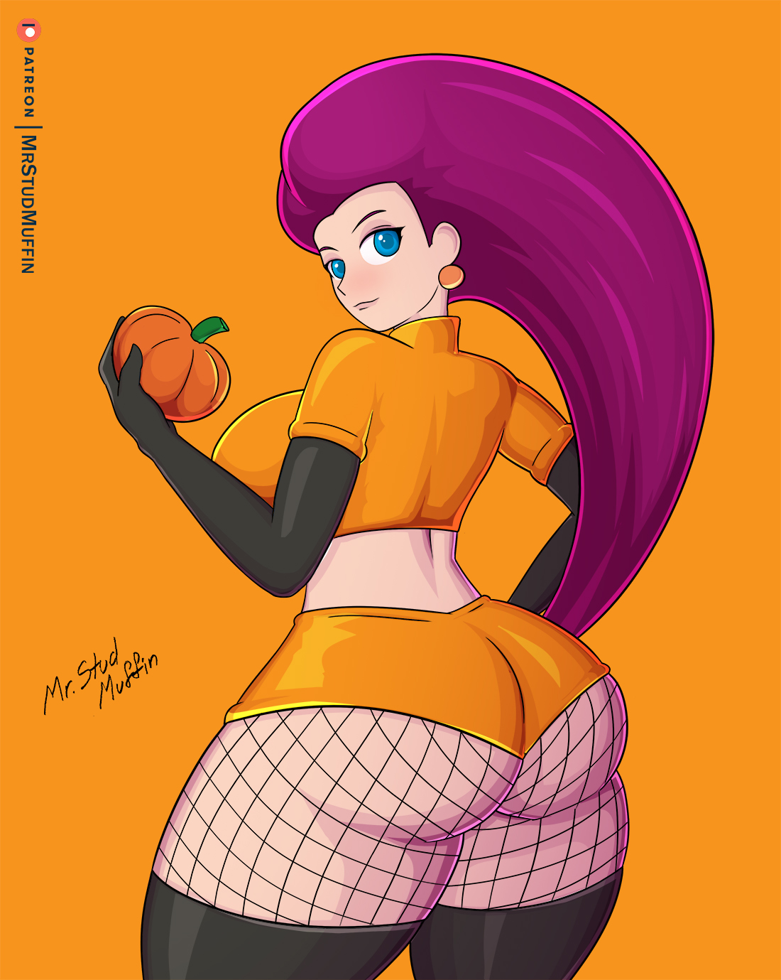 1girls, blue eyes, breasts, elbow gloves, female, female only, fishnets, huge breasts, human, human only, jessie (pokemon), long hair, mrstudmuffin, pokemon, purple hair, solo, tagme, team rocket, thick thighs, thigh highs, tight clothing