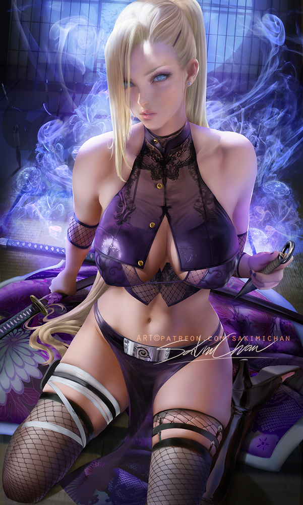 1girls, big breasts, breasts, cleavage, female, female only, ino yamanaka, large breasts, looking at viewer, naruto, naruto (series), pinup, realistic, sakimichan, solo