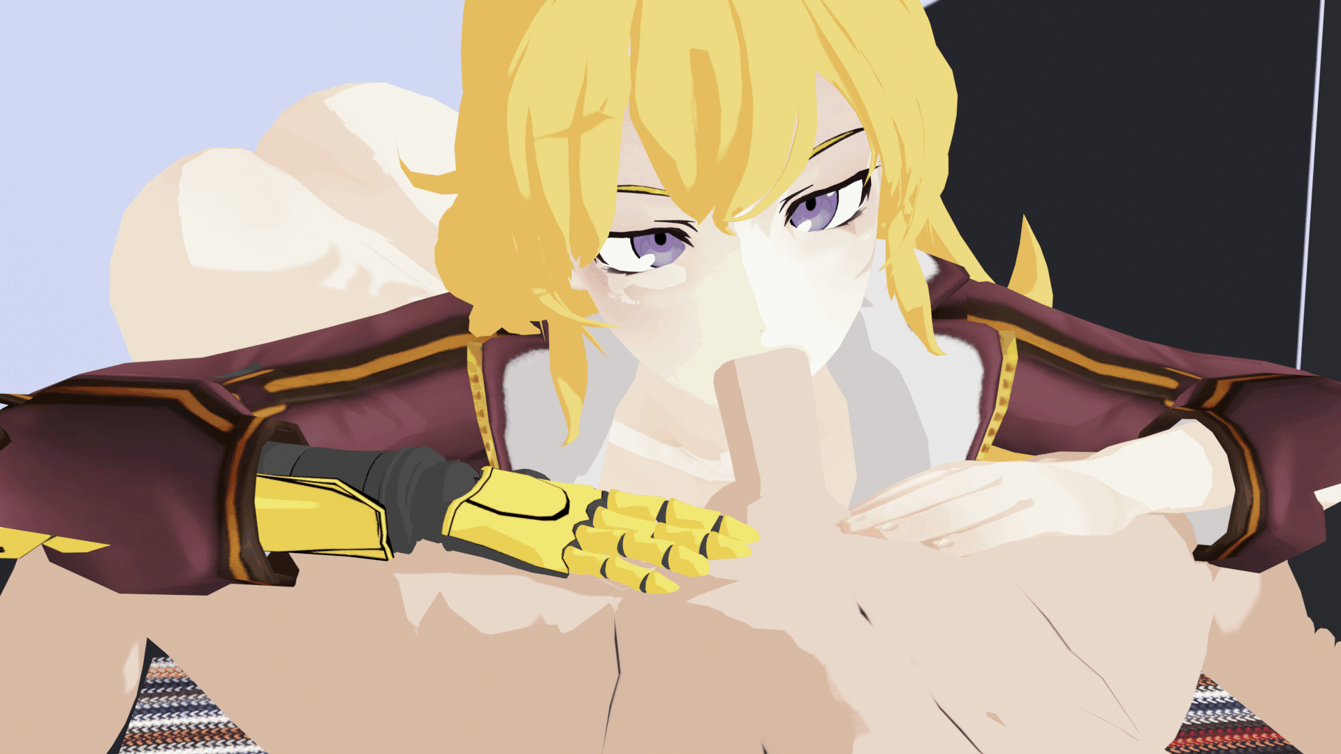 1girls, 3d, ahe gao, animated, blender, blender (software), blonde hair, blowjob, blue eyes, burstingseas, cute, deepthroat, eye contact, eyelashes, faceless male, fellatio, female, fringe, gif, long hair, male, narrowed eyes, naughty face, oral, pale skin, pov, rwby, skinny, teenager, violet eyes, yang xiao long